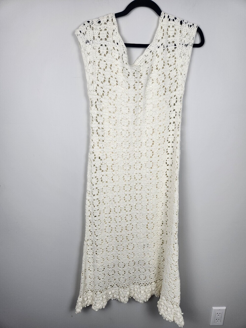 🆕 Anthropologie Britannia Crochet Midi White Summer Dress Sz M Boho Open Knit - Picture 6 of 15